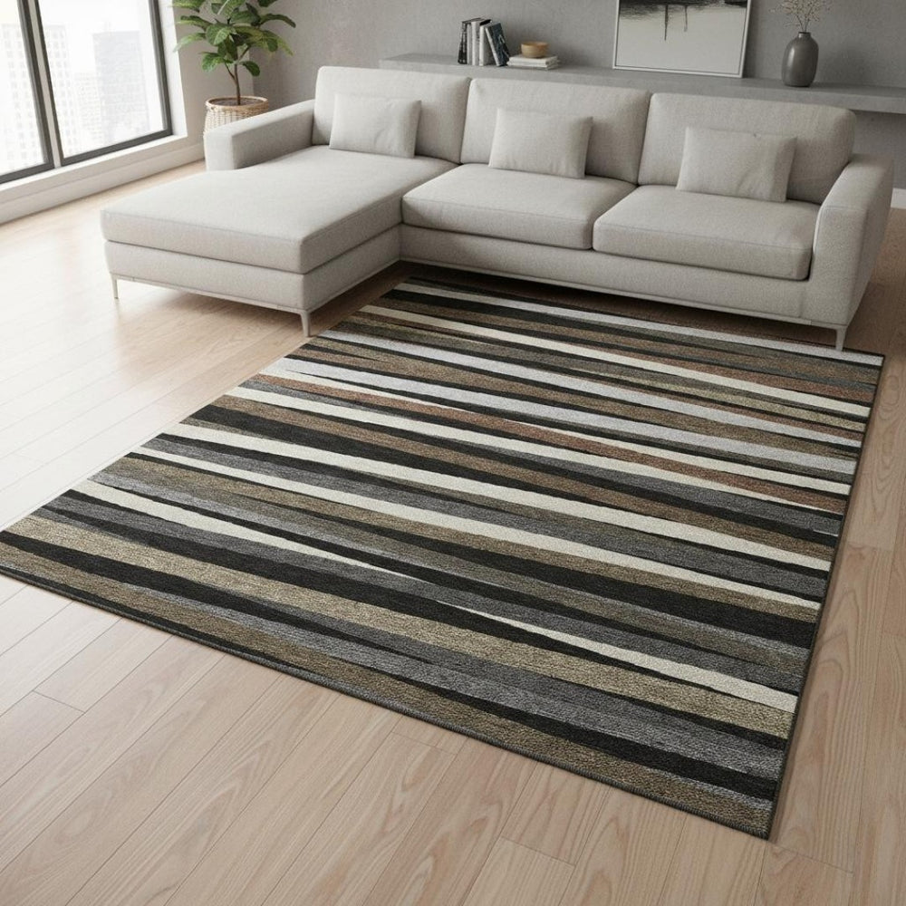 HomeRoots 8' X 10' Stylish Striped Area Rug - Washable, UV Protected & Stain-Resistant for Modern Homes 678464
