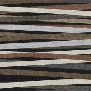 HomeRoots 9' X 12' Striped Area Rug in Black, Brown & Ivory – Washable, UV Protected, Perfect for High-Traffic Homes 678465