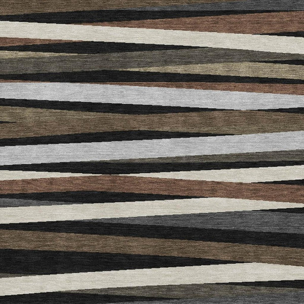 HomeRoots 9' X 12' Striped Area Rug in Black, Brown & Ivory – Washable, UV Protected, Perfect for High-Traffic Homes 678465