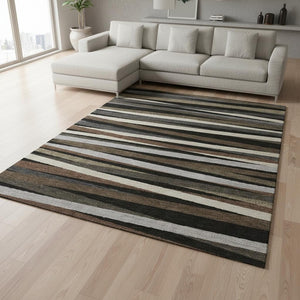HomeRoots 10' X 14' Striped Washable Area Rug - Durable UV-Protected, Stain-Resistant Design for Indoor/Outdoor Use 678466