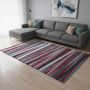 HomeRoots 8' X 10' Burgundy Gray Ivory Striped Area Rug - Durable, Washable, UV Protected for High-Traffic Spaces 678470