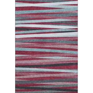 HomeRoots 8' X 10' Burgundy Gray Ivory Striped Area Rug - Durable, Washable, UV Protected for High-Traffic Spaces 678470