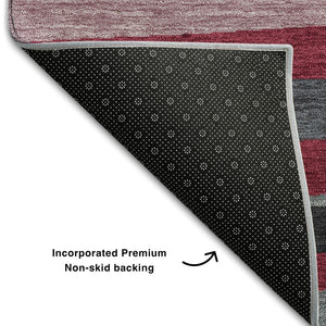 HomeRoots 8' X 10' Burgundy Gray Ivory Striped Area Rug - Durable, Washable, UV Protected for High-Traffic Spaces 678470