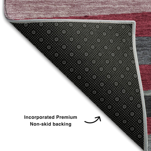 HomeRoots 8' X 10' Burgundy Gray Ivory Striped Area Rug - Durable, Washable, UV Protected for High-Traffic Spaces 678470