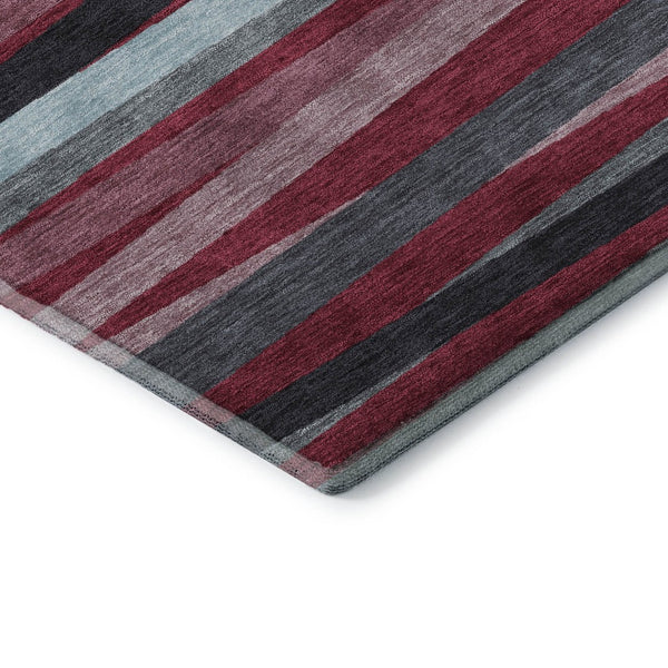 HomeRoots 8' X 10' Burgundy Gray Ivory Striped Area Rug - Durable, Washable, UV Protected for High-Traffic Spaces 678470