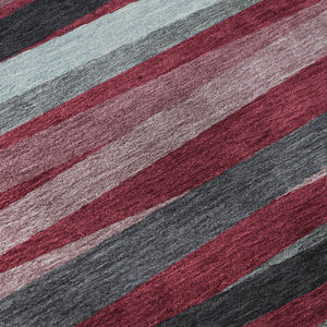 HomeRoots 8' X 10' Burgundy Gray Ivory Striped Area Rug - Durable, Washable, UV Protected for High-Traffic Spaces 678470