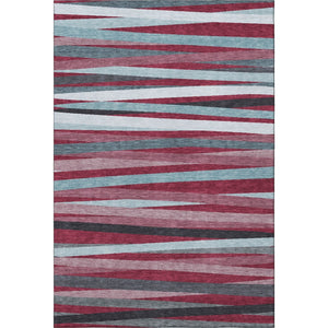 HomeRoots 8' X 10' Burgundy Gray Ivory Striped Area Rug - Durable, Washable, UV Protected for High-Traffic Spaces 678470