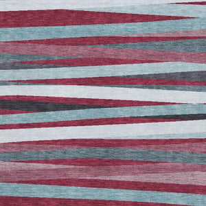 HomeRoots 9' X 12' Burgundy Gray Ivory Striped Washable Area Rug with UV Protection for Stylish Homes 678471