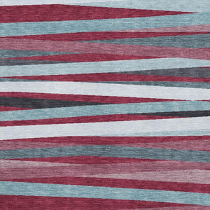 HomeRoots 10' X 14' Washable Burgundy Gray Ivory Striped Area Rug - UV Protected, Durable & Stylish Design 678472