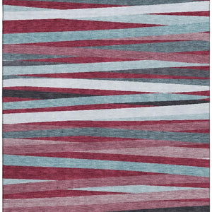 HomeRoots 10' X 14' Washable Burgundy Gray Ivory Striped Area Rug - UV Protected, Durable & Stylish Design 678472
