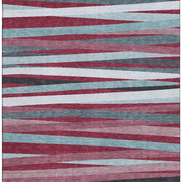 HomeRoots 10' X 14' Washable Burgundy Gray Ivory Striped Area Rug - UV Protected, Durable & Stylish Design 678472