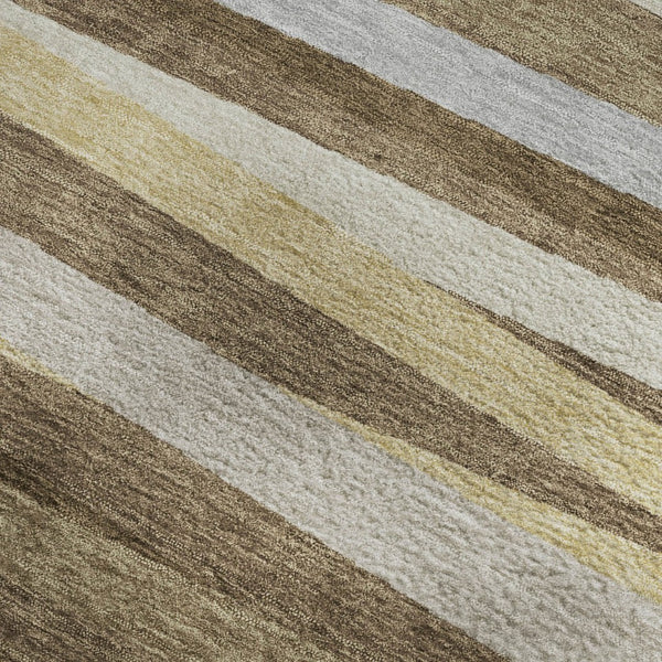 HomeRoots 5' X 8' Durable Brown Taupe Beige Striped Washable Area Rug with UV Protection for Family Homes 678474