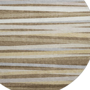 HomeRoots 8' Washable Round Rug in Brown, Taupe & Beige Stripes with UV Protection for Homes with Kids & Pets 678475