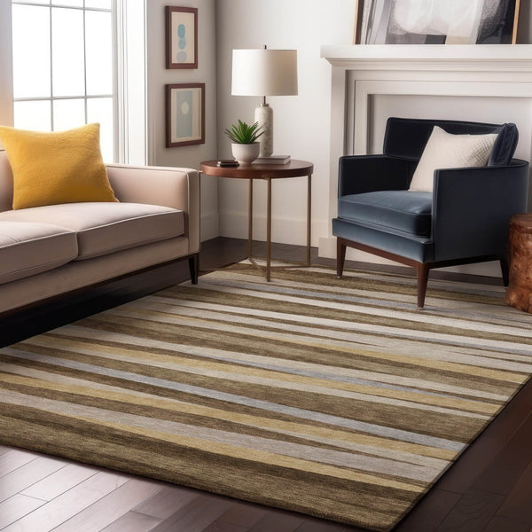 HomeRoots 9' Brown Taupe & Beige Striped Washable Area Rug - UV Protected, Durable, Family-Friendly Design 678477