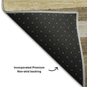 HomeRoots 9' Brown Taupe & Beige Striped Washable Area Rug - UV Protected, Durable, Family-Friendly Design 678477