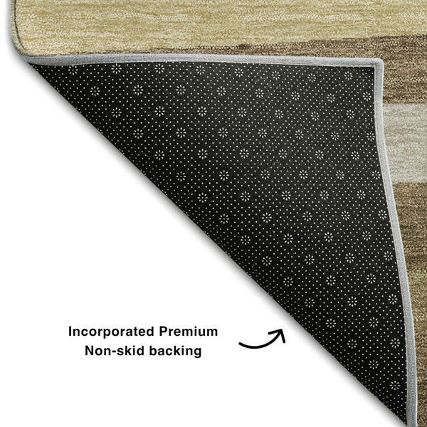 HomeRoots 9' Brown Taupe & Beige Striped Washable Area Rug - UV Protected, Durable, Family-Friendly Design 678477