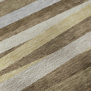 HomeRoots 9' Brown Taupe & Beige Striped Washable Area Rug - UV Protected, Durable, Family-Friendly Design 678477