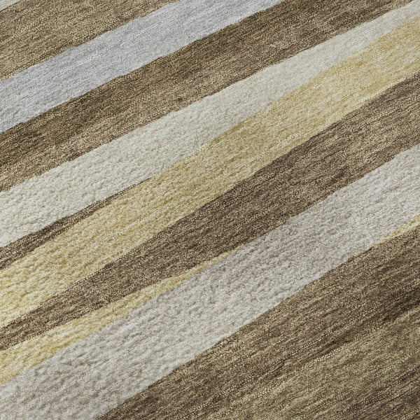 HomeRoots 9' Brown Taupe & Beige Striped Washable Area Rug - UV Protected, Durable, Family-Friendly Design 678477