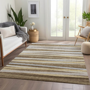 HomeRoots 9' Brown Taupe & Beige Striped Washable Area Rug - UV Protected, Durable, Family-Friendly Design 678477