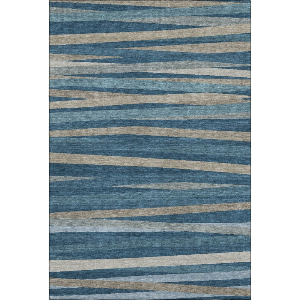 HomeRoots 5' X 8' Denim Blue Striped Area Rug - Stain Resistant, UV Protected, Perfect for High-Traffic Spaces 678480