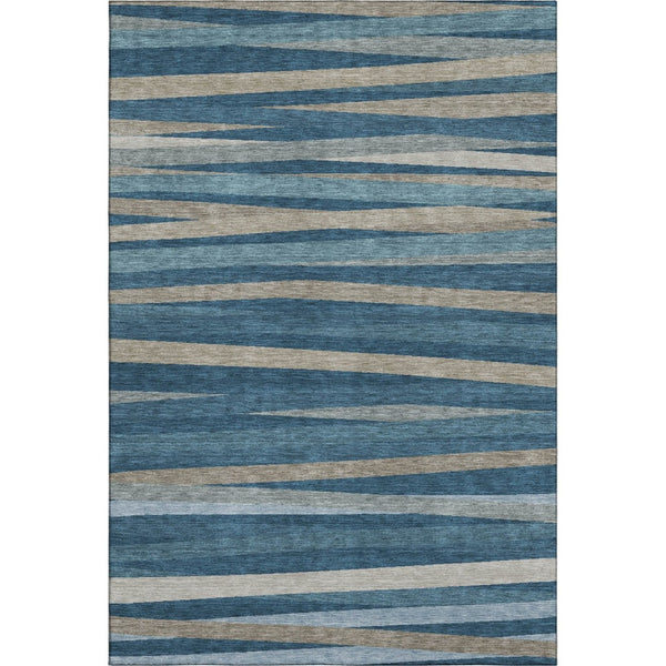 HomeRoots 5' X 8' Denim Blue Striped Area Rug - Stain Resistant, UV Protected, Perfect for High-Traffic Spaces 678480