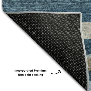 HomeRoots 5' X 8' Denim Blue Striped Area Rug - Stain Resistant, UV Protected, Perfect for High-Traffic Spaces 678480
