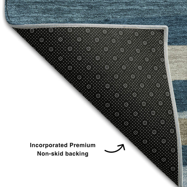 HomeRoots 5' X 8' Denim Blue Striped Area Rug - Stain Resistant, UV Protected, Perfect for High-Traffic Spaces 678480