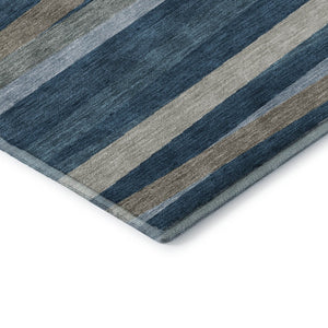 HomeRoots 5' X 8' Denim Blue Striped Area Rug - Stain Resistant, UV Protected, Perfect for High-Traffic Spaces 678480