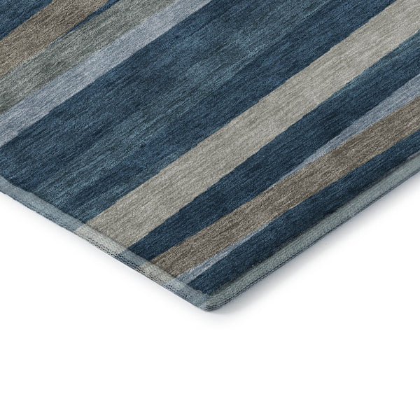 HomeRoots 5' X 8' Denim Blue Striped Area Rug - Stain Resistant, UV Protected, Perfect for High-Traffic Spaces 678480