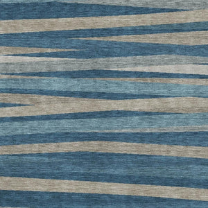 HomeRoots 5' X 8' Denim Blue Striped Area Rug - Stain Resistant, UV Protected, Perfect for High-Traffic Spaces 678480
