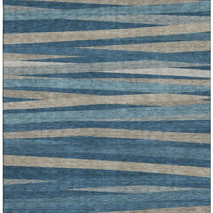 HomeRoots 5' X 8' Denim Blue Striped Area Rug - Stain Resistant, UV Protected, Perfect for High-Traffic Spaces 678480