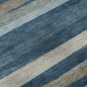 HomeRoots 8' Stylish Washable Round Rug in Denim Blue, Ivory & Beige Stripes - UV Protection & Stain Resistant 678481