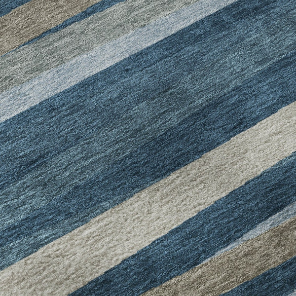 HomeRoots 8' Stylish Washable Round Rug in Denim Blue, Ivory & Beige Stripes - UV Protection & Stain Resistant 678481
