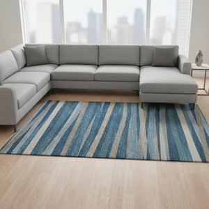 HomeRoots 8' X 10' Coastal Denim Blue Striped Area Rug - Washable, UV Protected & Perfect for Busy Homes! 678482