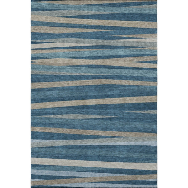 HomeRoots 8' X 10' Coastal Denim Blue Striped Area Rug - Washable, UV Protected & Perfect for Busy Homes! 678482