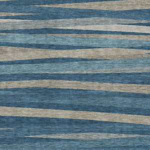 HomeRoots 9' X 12' Stylish Denim Blue, Ivory & Beige Striped Washable Area Rug with UV Protection & Durability 678483