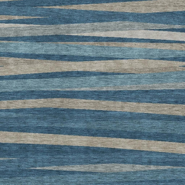 HomeRoots 9' X 12' Stylish Denim Blue, Ivory & Beige Striped Washable Area Rug with UV Protection & Durability 678483