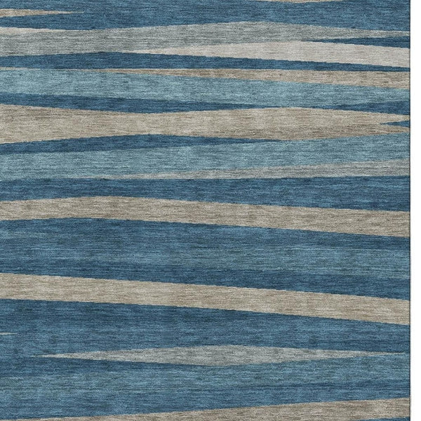 HomeRoots 10' Denim Blue Striped Area Rug with UV Protection - Washable, Durable, Stylish for High-Traffic Spaces 678484