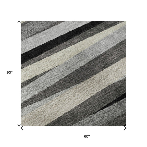 HomeRoots 5' X 8' Striped Area Rug in Gray, Silver & Beige - Washable, UV Protected, Perfect for High-Traffic Areas 678486