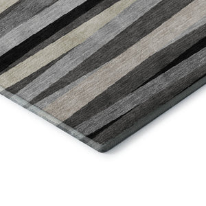 HomeRoots 8' X 10' Gray Silver & Beige Striped Washable Area Rug - UV Protected, Stain-Resistant & Stylish 678488