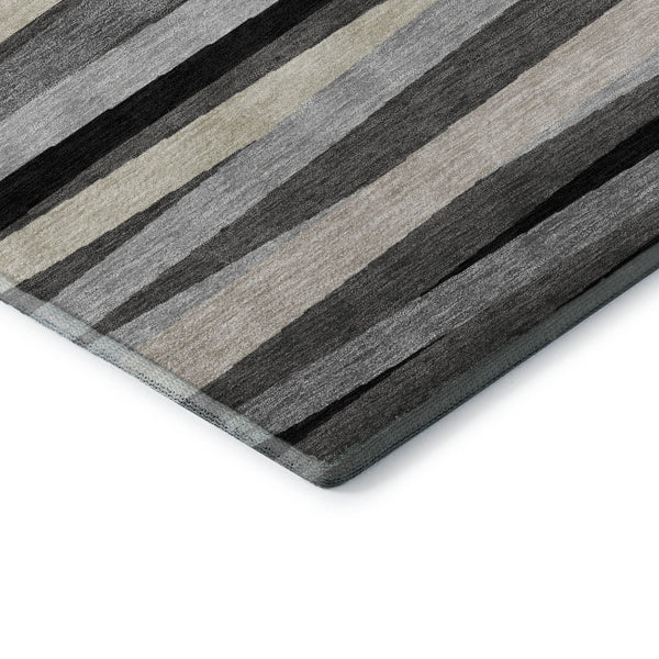 HomeRoots 8' X 10' Gray Silver & Beige Striped Washable Area Rug - UV Protected, Stain-Resistant & Stylish 678488