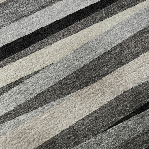 HomeRoots 8' X 10' Gray Silver & Beige Striped Washable Area Rug - UV Protected, Stain-Resistant & Stylish 678488