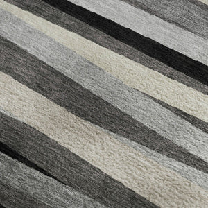 HomeRoots 8' X 10' Gray Silver & Beige Striped Washable Area Rug - UV Protected, Stain-Resistant & Stylish 678488
