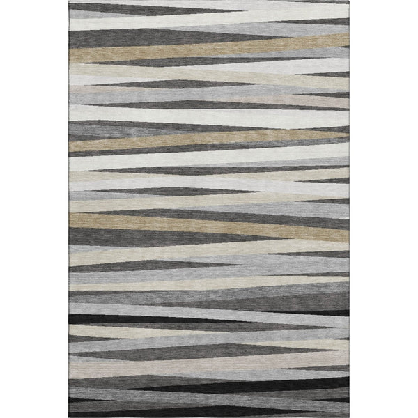 HomeRoots 9' X 12' Stylish Gray-Silver & Beige Striped Washable Area Rug with UV Protection for Easy Care 678489