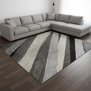 HomeRoots 10' Striped Washable Area Rug in Gray, Silver & Beige - UV Protected, Durable & Easy-Care Design! 678490