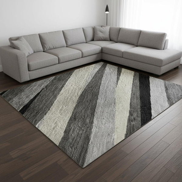 HomeRoots 10' Striped Washable Area Rug in Gray, Silver & Beige - UV Protected, Durable & Easy-Care Design! 678490
