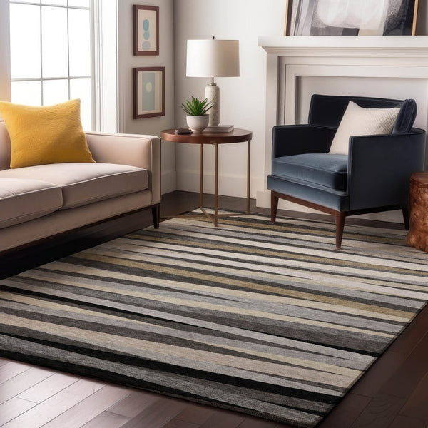 HomeRoots 10' Striped Washable Area Rug in Gray, Silver & Beige - UV Protected, Durable & Easy-Care Design! 678490