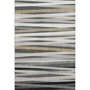 HomeRoots 10' Striped Washable Area Rug in Gray, Silver & Beige - UV Protected, Durable & Easy-Care Design! 678490