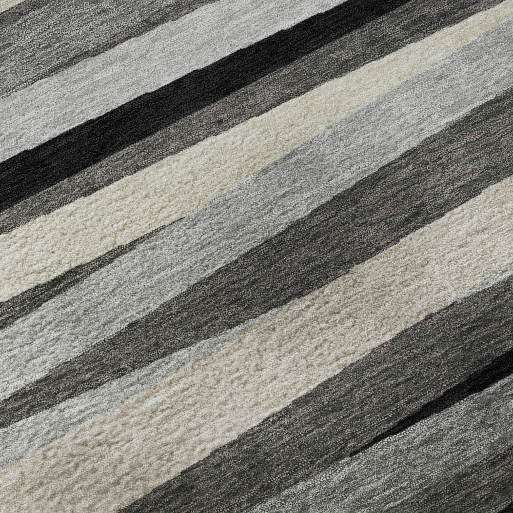 HomeRoots 10' Striped Washable Area Rug in Gray, Silver & Beige - UV Protected, Durable & Easy-Care Design! 678490