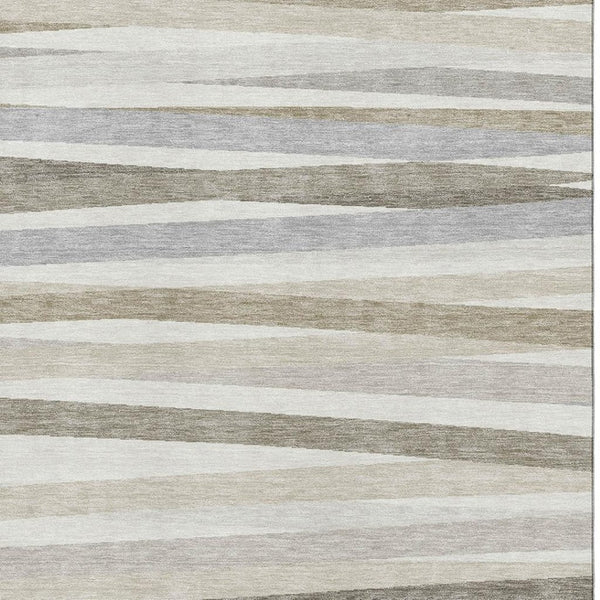 HomeRoots 5' X 8' Washable Ivory Beige Taupe Striped Area Rug - UV Protected, Stain Resistant, & Family-Friendly 678492